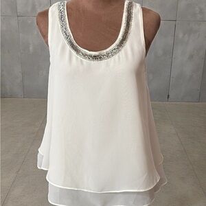 Angie Cream Sleeveless Blouse with Metallic Trim